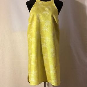 C&C summer dress with high shoulders yellow lime green with white print size S